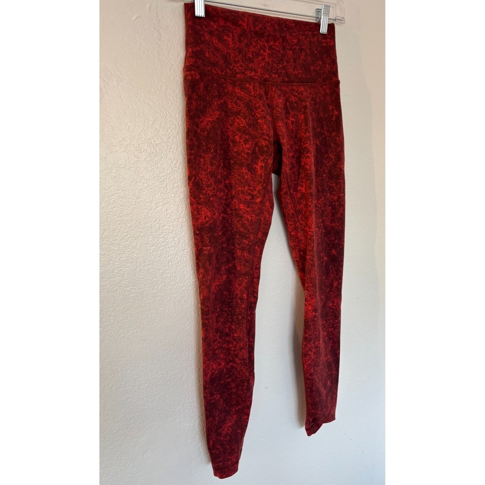 Lululemon Leggings Autumn Red Black 6 Wunder Train High Rise Gym Workout Marbled - Picture 2 of 16